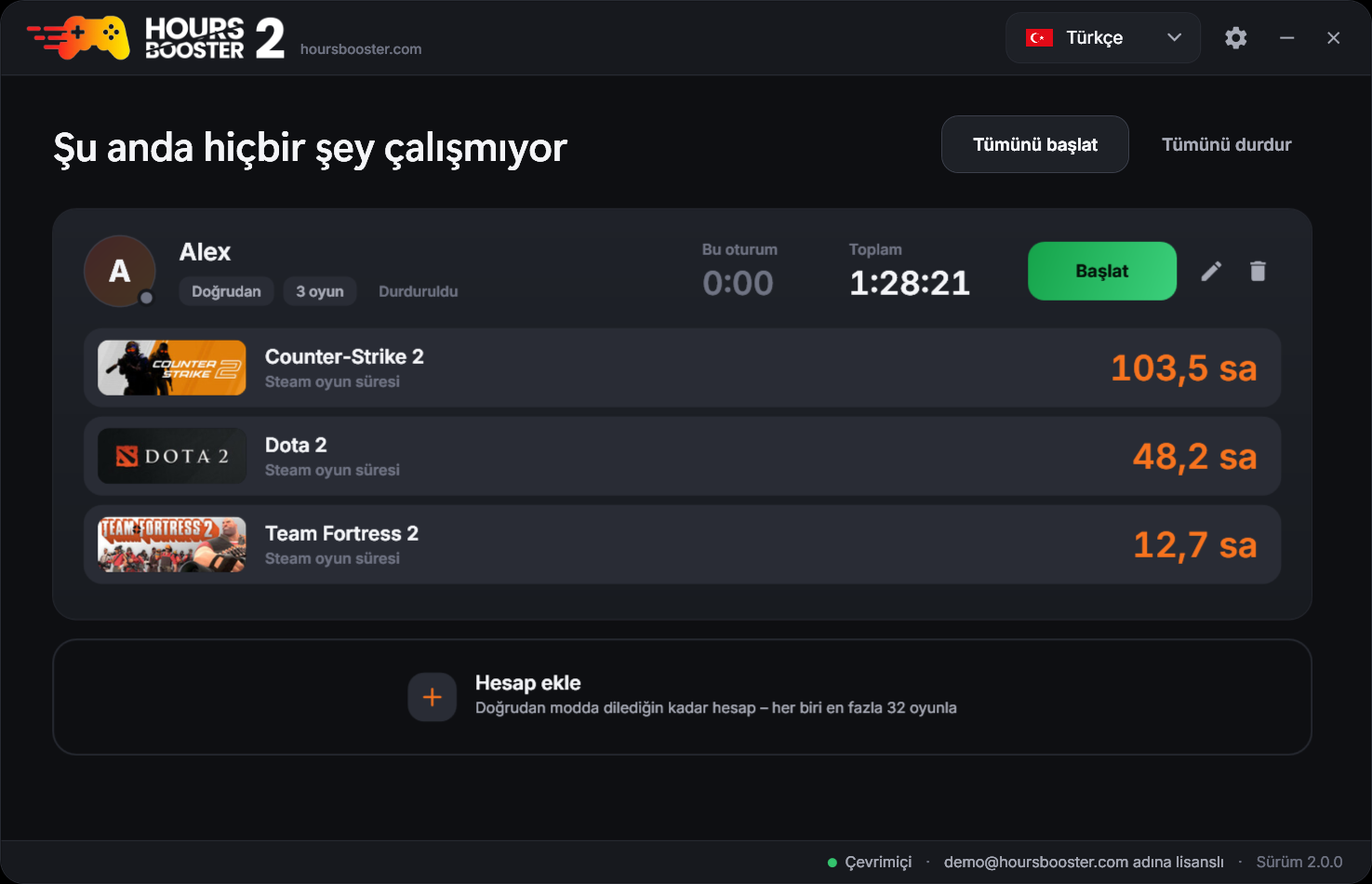 Hours Booster 2 – koyu temada ana pencere